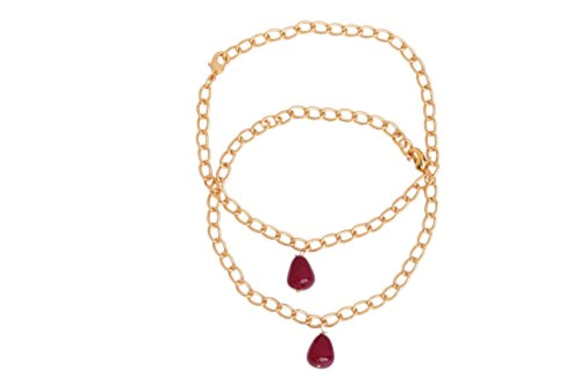 Women's Sweet Red Drop Anklet Pair, Elegant Design